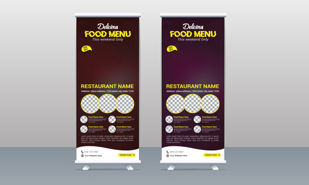 Restaurant food roll up banner design or fast food roll up x banner template design.