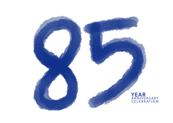 85 year anniversary celebration blue color logotype vector, 85 number design, 85th Birthday invitation, logo number design vector illustration, blue logo brushstroke illustration