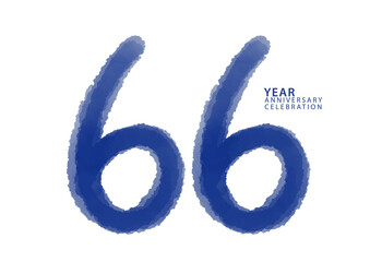 66 year anniversary celebration blue color logotype vector, 66 number design, 66th Birthday invitation, logo number design vector illustration, blue logo brushstroke illustration