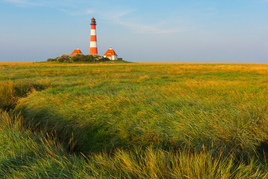 Westerhever Lighthouse, Eiderstedt, North Frisia, Schleswig-Holstein, Germany