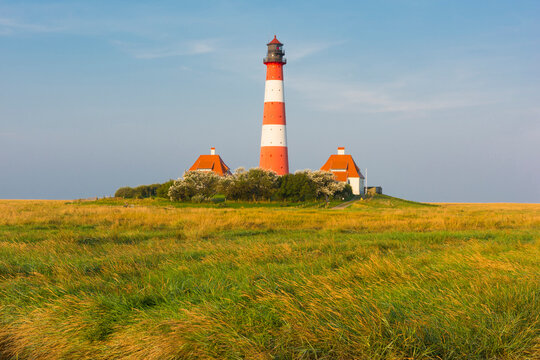 Westerhever Lighthouse, Eiderstedt, North Frisia, Schleswig-Holstein, Germany