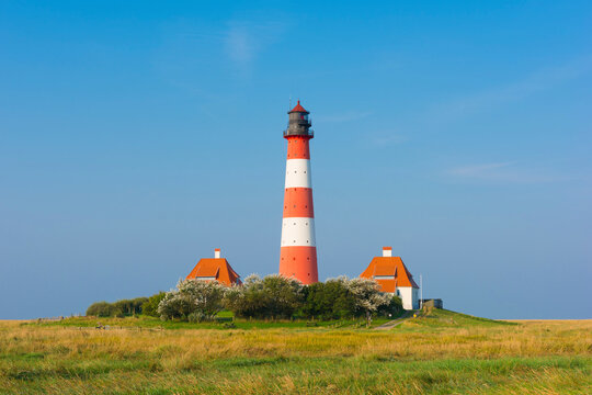 Westerhever Lighthouse, Eiderstedt, North Frisia, Schleswig-Holstein, Germany