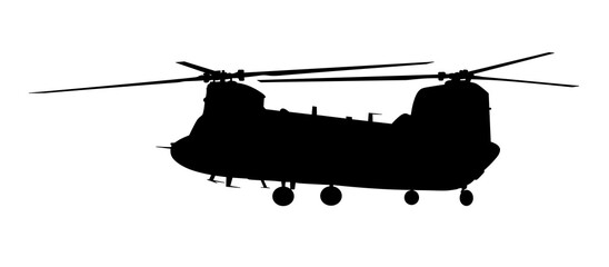Isolated silhouette of american military helicopter. Military aviation. War.