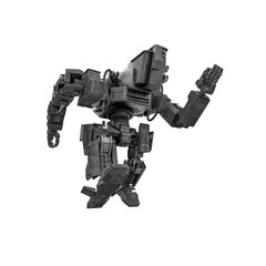 Naklejka premium apocalyptic robot is walking in white background