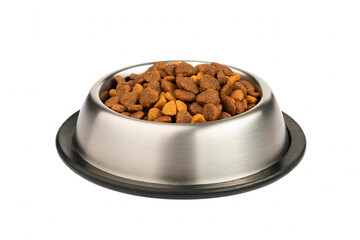 Food for cats and dogs in a bowl on a white background.