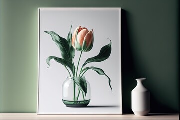 a picture of a vase with flowers in it on a shelf next to a vase with a flower in it.