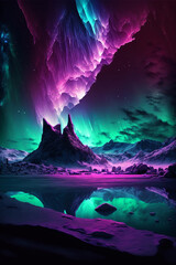 Fototapeta na wymiar Aurora Borealis, northern lights, snowy mountains