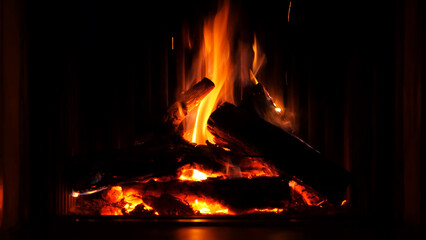 Christmas bonfire cozy embers, night in cabin alone