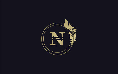 Golden circle leaf and beauty logo circle design vector. Beauty fashion with leaf. Signature font gold circle Logo