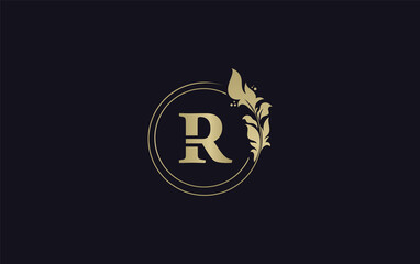 Golden circle leaf and beauty logo circle design vector. Beauty fashion with leaf. Signature font gold circle Logo