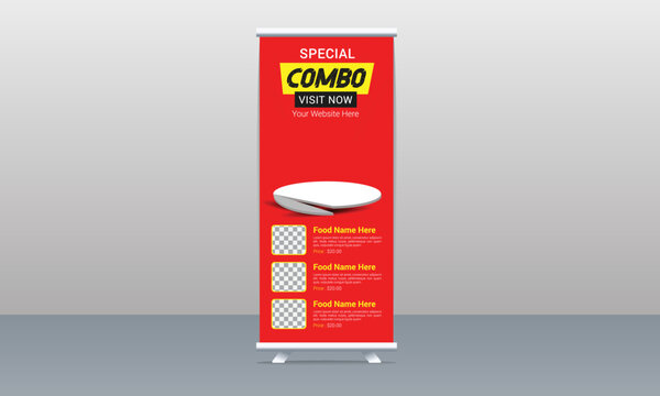 Restaurant food roll up banner design or fast food roll up x banner template design.