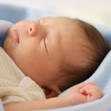 Sleeping Newborn Girl Wrapped In Blanket