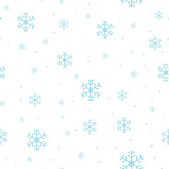 Snowflake simple seamless pattern. Cute blue snowflake winter abstract background. White backdrop. Christmas and New Year symbol. For wrapping paper, textile, wallpaper. Vector illustration.