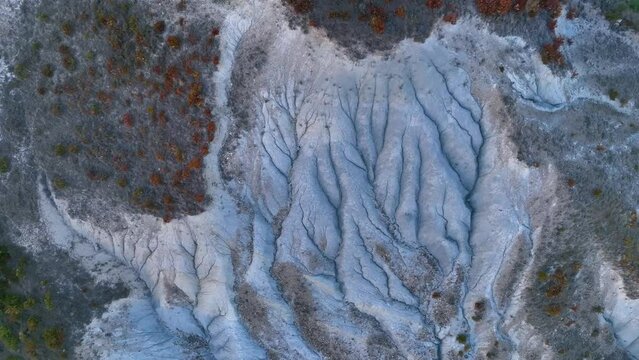 Erosion boulevards in the Aragon river in the surroundings of the town of Martes. Aerial view from a drone. Municipality of Bailo.The Jacetania. Huesca, Aragon, Spain, Europe