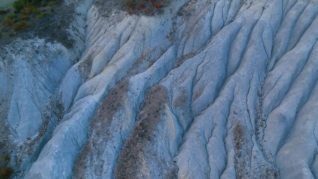 Erosion boulevards in the Aragon river in the surroundings of the town of Martes. Aerial view from a drone. Municipality of Bailo.The Jacetania. Huesca, Aragon, Spain, Europe