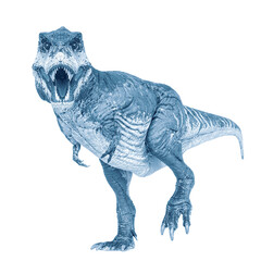 tyrannosaurus rex is walking and staring you in white background