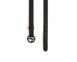 black leather men's belt on white background