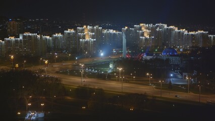Streets of evening Minsk from above.