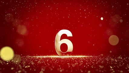 New Year Top ten countdown glittering gold bright numbers from 10 to 1 seconds. New year's eve countdown to  with glittering gold particles and snow.