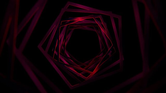 dark red pentagon. infinity shapes. ruby rectangles tunnel. geometric alpha transparent loop background