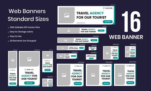 Travel agency web set banner design for social media posts, google ads, and web elements tour booking banner templates