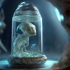 white alien baby inside a bottle