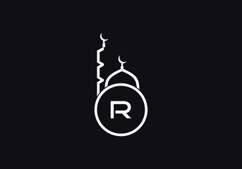 Islamic mosque logo and minar symbol design with the letter and alphabets 