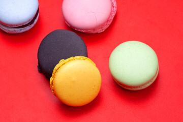 a colorful macaroons on a wooden table