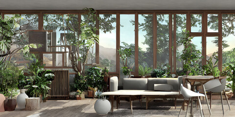 environment living room interior, designer furniture, indoor garden