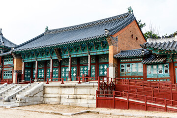 Exterior of a pavilion of the Gyeongbokgung palace in Seoul, South Korea, Asia