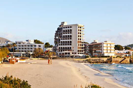 Beach and Building Demolition, Mallorca, Spain