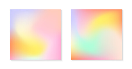 Vector set of mesh gradient backgrounds in soft pastel colors.California sunset mood.Abstract fluid illustrations in y2k aesthetic.Modern templates for banners,branding design,social media,covers.