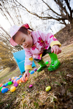 Little Girl Searching for Easter Eggs in the Park, Bethesda, Maryland, USA