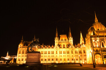Fototapeta na wymiar gaviotas que parecen luces que vuelan sobre el parlamento de Budapest