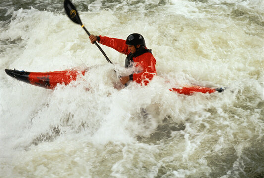 Man Kayaking, Ocoee River, North Carolina, USA