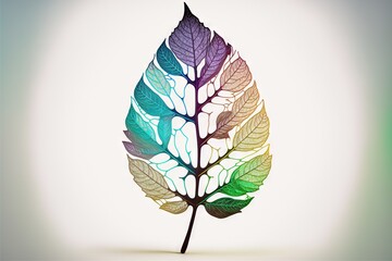 a colorful leaf is shown on a white background with a green and blue background and a light blue background.