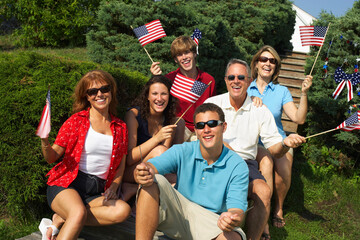 Family Celebrating the 4th of July, Belgrade Lakes, Maine, USA