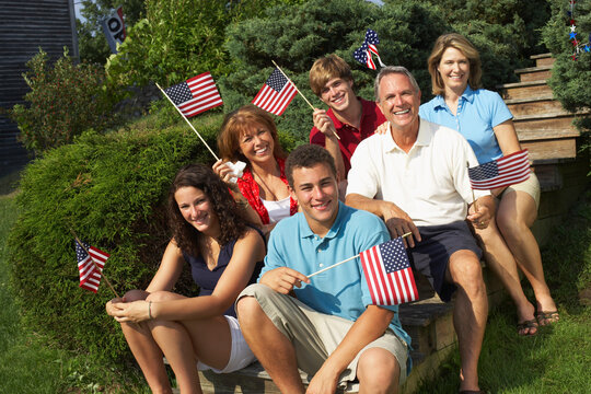 Family Celebrating The 4th Of July, Belgrade Lakes, Maine, USA