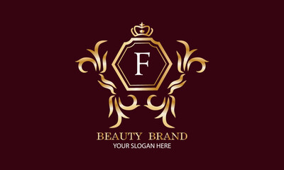 Luxury logo. Elegant initial letter F monogram design template for restaurant, hotel, boutique, cafe, hotel, heraldry shop, jewelry, fashion and other business