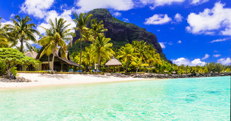 Fototapeta na wymiar Dream island. tropical paradise. Best beaches of Mauritius island, luxury resorts of Le Morne