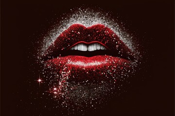 Obraz premium Seductive female full lips. Fashionable and luxury lip professional make up. Dark side of human behavior. Young girl's lips. Glitter and gold