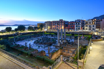 The ruins of an important temple of ancient Rome in Pozzuoli, a town in Campania region, Italy.	