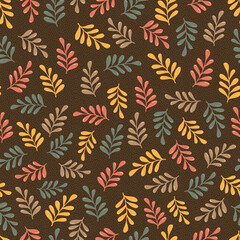 Fototapeta na wymiar Autumn colored ash tree leaves scattered on brown background, fall colors, vector illustration, seamless vector repeat 