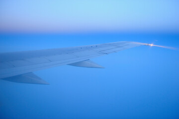 View of Aeroplane Wing at Sunrise Above Buenos Aires, Argentina