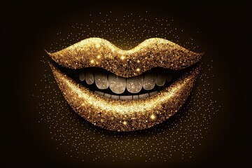 Seductive female full lips. Fashionable and luxury lip professional make up. Dark side of human behavior. Young girl's lips. Glitter and gold
