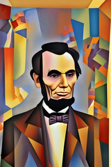 Abraham Lincoln painting portrait in artistic style created using Generative AI. 