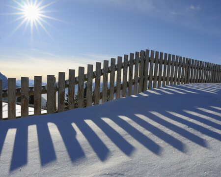 Fence in Snow, Steinplatte, Waidring, Tyrol, Austria