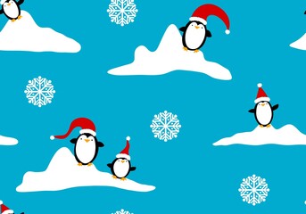 Cartoon winter Christmas seamless penguin pattern for wrapping paper and kids clothes print and fabrics