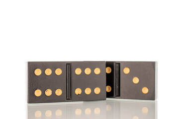 Two dominoes, macro, isolated on white background.