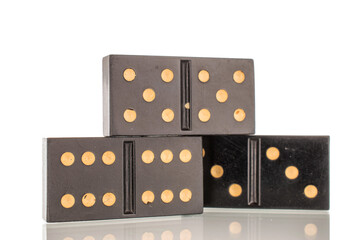 Several dominoes, macro, isolated on white background.
